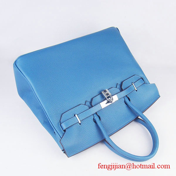 Hermes 35cm Embossed Veins Leather Bag Bule 6089 Silver Hardware Hermes 35cm Embossed Veins Leather Bag Bule 6089 Silver Hardware